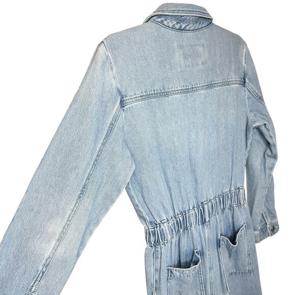 Loft Denim Straight Leg Jumpsuit Vintage Wash Elastic Waist Sz Petite Small - Picture 9 of 14